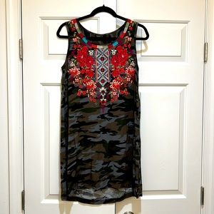 Savanna Jane Embroidered Camo Tank Top Sz Small Floral Sleeveless Tunic/Dress